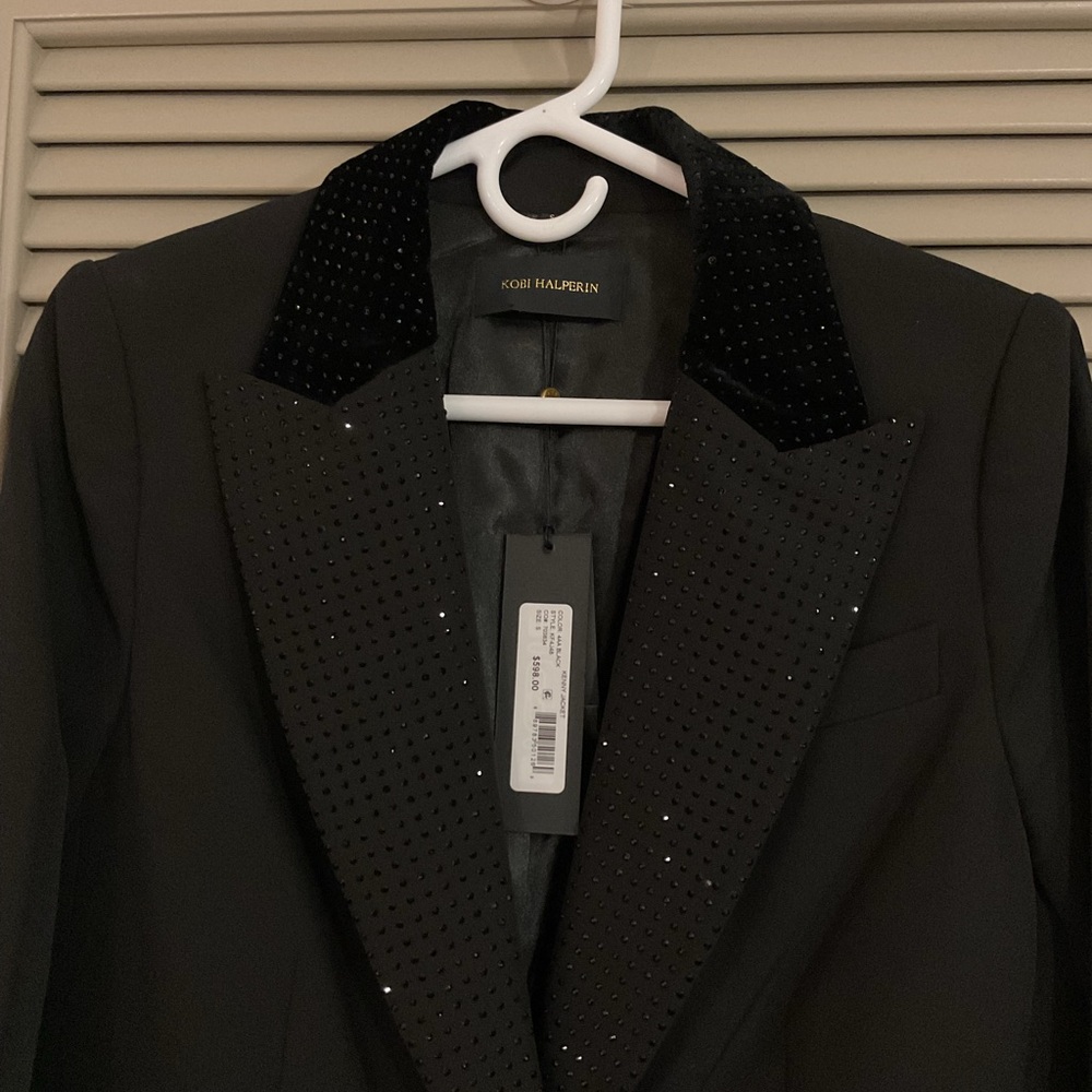 Kobi Halperin Black Blazer with Rhinestone Lapel